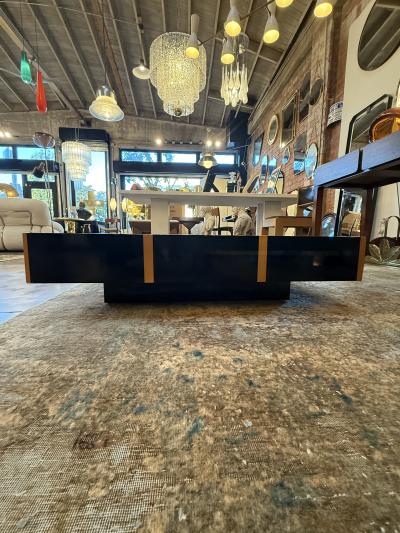 Black Lacquer Coffee Table with Light Wood Inlay Italy 1970s