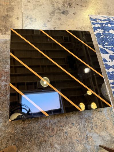 Black Lacquer Coffee Table with Light Wood Inlay Italy 1970s