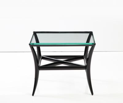 Black Lacquer Wood Base and Glass Top Square Cocktail Table 1950 Italy