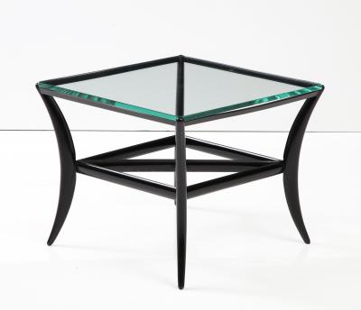 Black Lacquer Wood Base and Glass Top Square Cocktail Table 1950 Italy