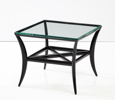 Black Lacquer Wood Base and Glass Top Square Cocktail Table 1950 Italy