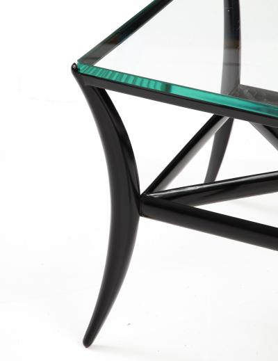 Black Lacquer Wood Base and Glass Top Square Cocktail Table 1950 Italy