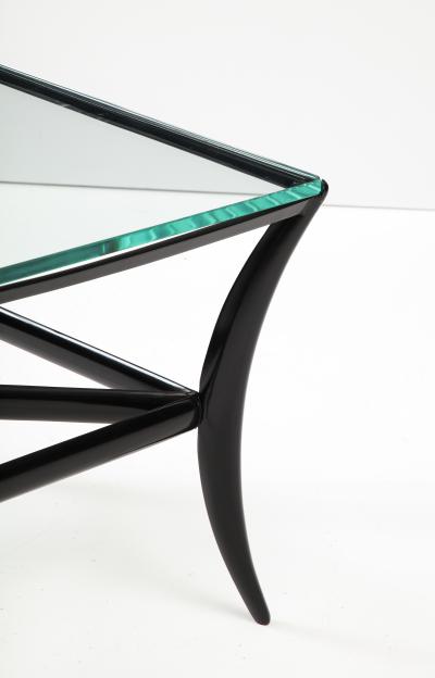 Black Lacquer Wood Base and Glass Top Square Cocktail Table 1950 Italy