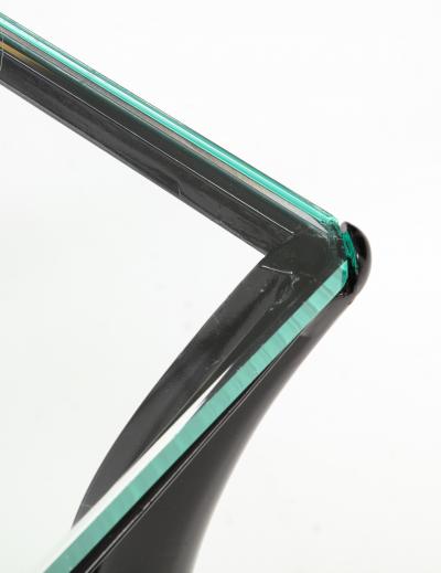 Black Lacquer Wood Base and Glass Top Square Cocktail Table 1950 Italy