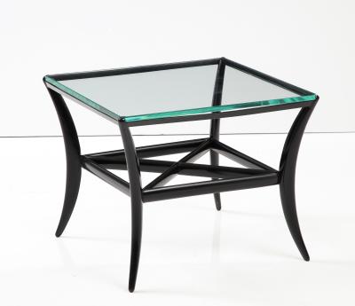 Black Lacquer Wood Base and Glass Top Square Cocktail Table 1950 Italy