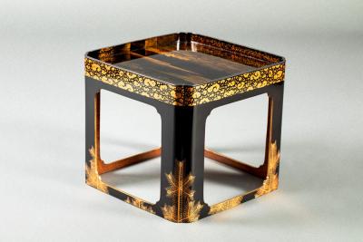 Black Lacquer and Maki e Stand with a Silver Rim