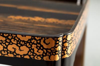 Black Lacquer and Maki e Stand with a Silver Rim