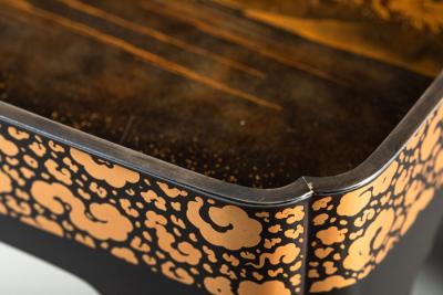 Black Lacquer and Maki e Stand with a Silver Rim