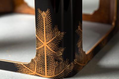 Black Lacquer and Maki e Stand with a Silver Rim