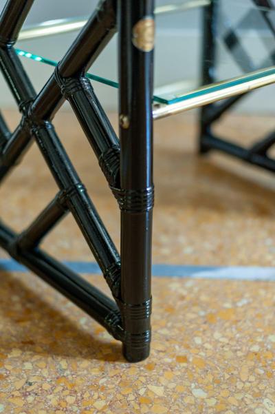 Black Lacquered Bamboo Bedside Tables 1970s