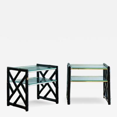 Black Lacquered Bamboo Bedside Tables 1970s