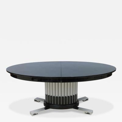 Black Lacquered Chrome and Silver Leaf Extension Dining Table by Paul Frankl