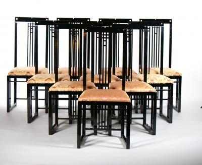 Black Lacquered Frame Upholstered Dining Chair Set 10