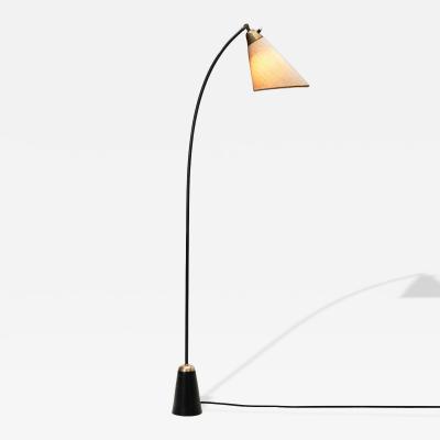 Black Lacquered Metal and Brass Floor Lamp Denmark 1950s