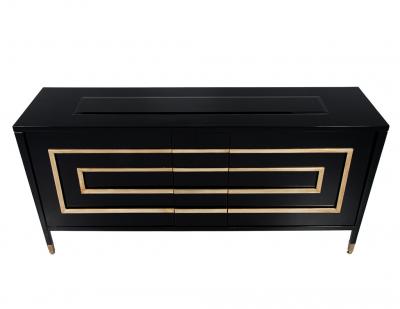Black Lacquered Sideboard Cabinet with Gold Leaf Detailing