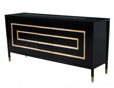 Black Lacquered Sideboard Cabinet with Gold Leaf Detailing