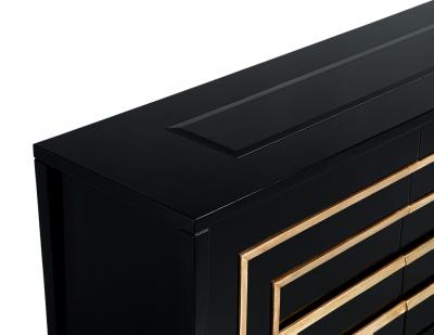 Black Lacquered Sideboard Cabinet with Gold Leaf Detailing