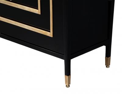 Black Lacquered Sideboard Cabinet with Gold Leaf Detailing
