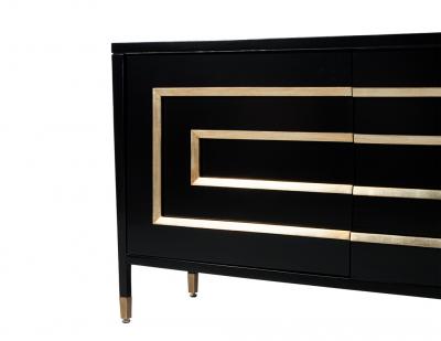 Black Lacquered Sideboard Cabinet with Gold Leaf Detailing