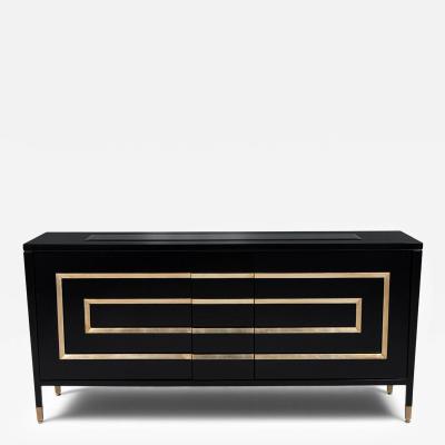 Black Lacquered Sideboard Cabinet with Gold Leaf Detailing