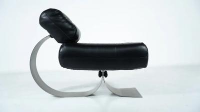 Black Leather Lounge chair and Ottoman Model Alta by Oscar Niemeyer