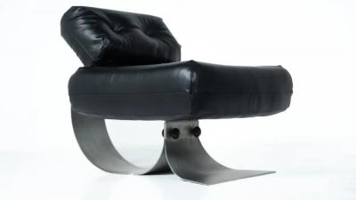 Black Leather Lounge chair and Ottoman Model Alta by Oscar Niemeyer