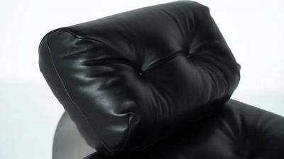 Black Leather Lounge chair and Ottoman Model Alta by Oscar Niemeyer