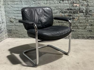 Black Leather and Chrome Side Chair 1970
