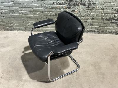 Black Leather and Chrome Side Chair 1970