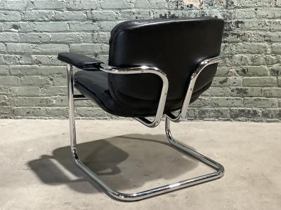 Black Leather and Chrome Side Chair 1970