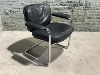 Black Leather and Chrome Side Chair 1970