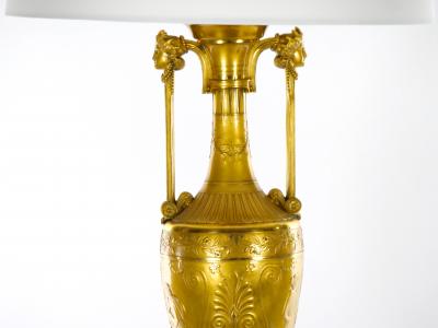 Black Marble Gilt Bronze Single Library Table Lamp By Barbedienne Foundry