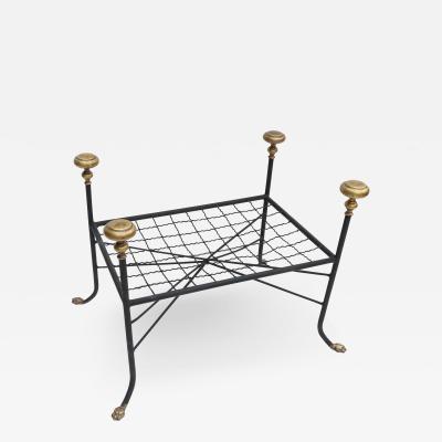 Black Metal Bench Stool with Brass Finials and Claw Feet