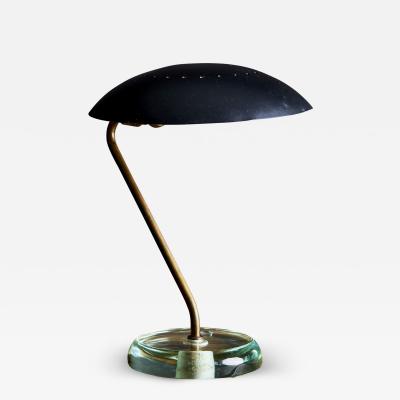 Black Metal and Glass Table Lamp in the manner of Fontana Arte Italy 1950s