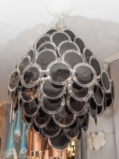 Black Murano Glass Disc Chandelier in Double Cone Shape
