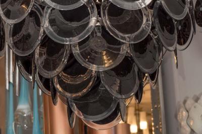 Black Murano Glass Disc Chandelier in Double Cone Shape