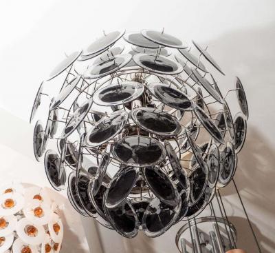 Black Murano Glass Disc Chandelier in Double Cone Shape