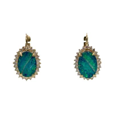 Black Opal Diamond Earrings 14 Karat Yellow Gold