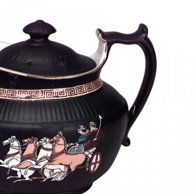 Black Porcelain Teapot with Grecian Design