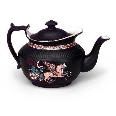 Black Porcelain Teapot with Grecian Design