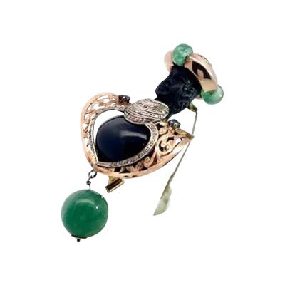 Black Star Diopside Colored Gemstone Moretto Brooch