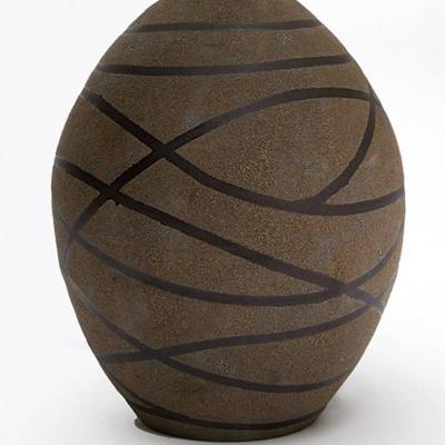 Black Stripes Ceramic Glazed Matte Texture Oval Table Lamp