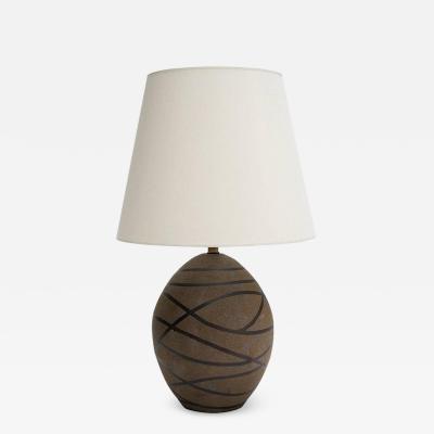 Black Stripes Ceramic Glazed Matte Texture Oval Table Lamp