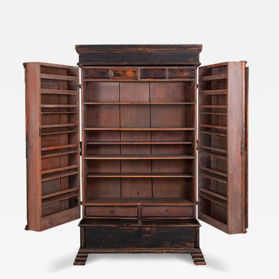 Black Swedish Cupboard or Kitchen Cabinet Sweden Late 18th C 