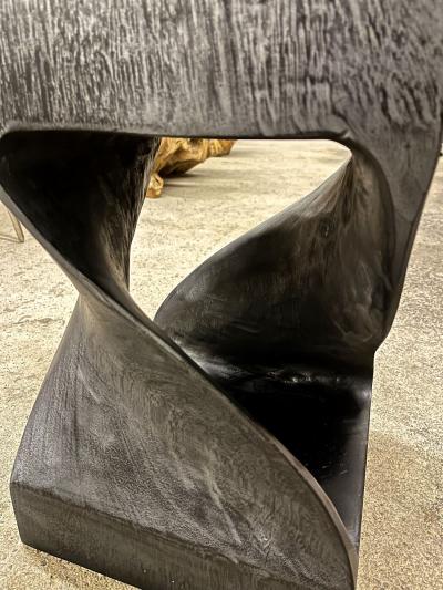 Black Wooden Side Table Stool Organic Modern Handcarved IDN 2023