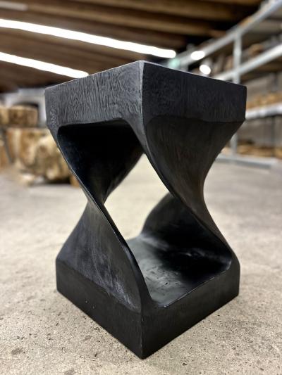 Black Wooden Side Table Stool Organic Modern Handcarved IDN 2023