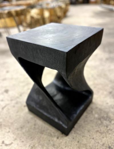 Black Wooden Side Table Stool Organic Modern Handcarved IDN 2023