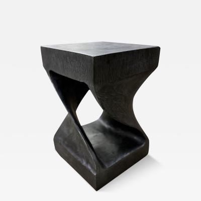 Black Wooden Side Table Stool Organic Modern Handcarved IDN 2023