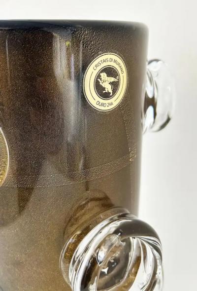 Black and 24K Gold Infused Dimurano Glass Vase with Clear Glass Applications