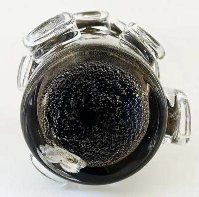 Black and 24K Gold Infused Dimurano Glass Vase with Clear Glass Applications